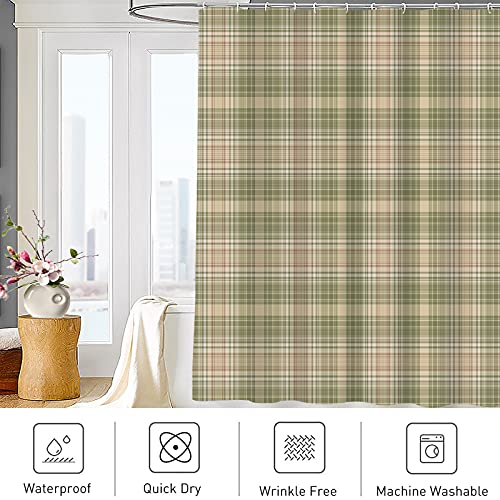 Abaysto Gingham Plaid Beige Grey Sage Abstract Autumn Celtic Checked Checkered Bathroom Decor Shower Curtain Sets With Hooks Polyester Fabric Great Gift #TOP3