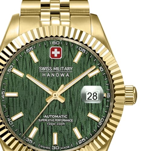 Image of Swiss Military Hanowa Master DILIGENTER Green Round Dial Comes with Swiss Made Automatic Watch for Men | SMWGL0005412