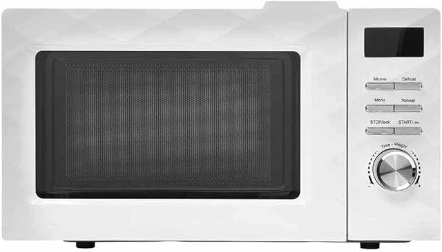 wilko white diamond pattern microwave, contemporary 20 litre capacity microwave, turnable glass plate microwave, 24.0cm h x 45.0cm w x 32.1cm d