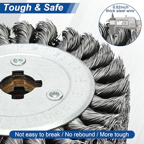 Image of 4.7 inch x 4 inch Twisted Steel Wire Wheel, 0.02 inch Coarse Knotted Wire Brush, Drum Surface Conditioning Tool, Stainless Steel Wire Brush for Metal Removing Rust Wood Grain Restoration - 3 /4 Quad Keyway