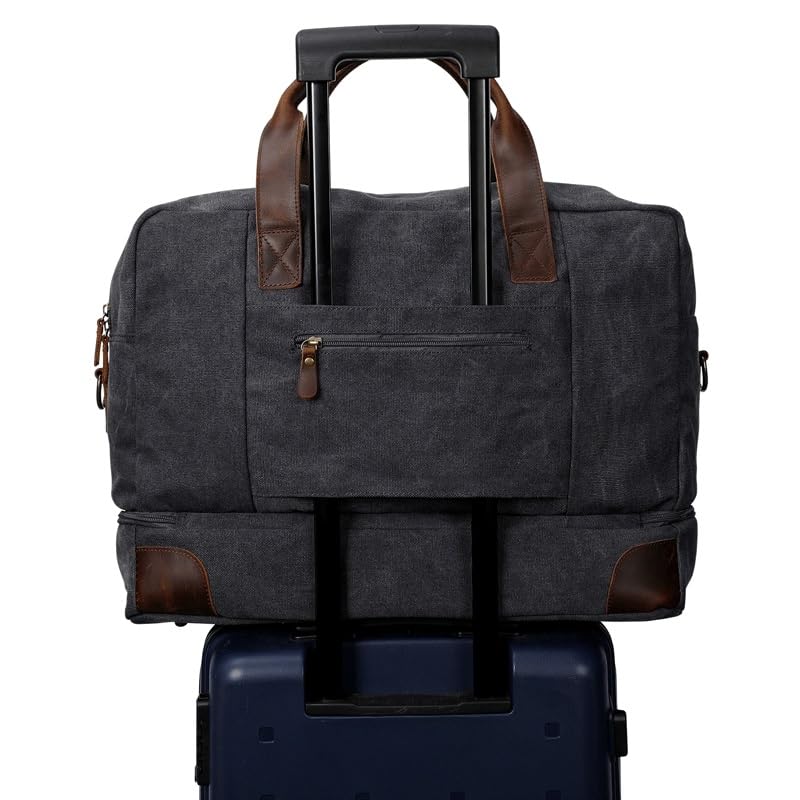 Mens Canvas Travel Duffel Bag Weekend Overnight Bag with Shoes Laptop Compartment Handbag,Gray-As shown2
