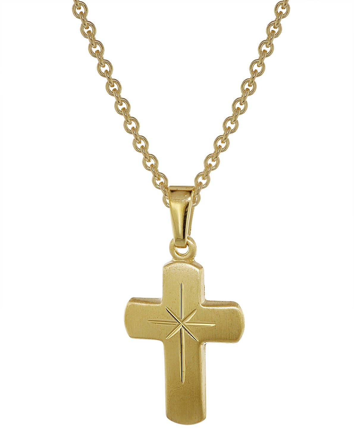 trendor Kreuz für Kinder Gold 333 mit goldplattierter Silberkette 48610
