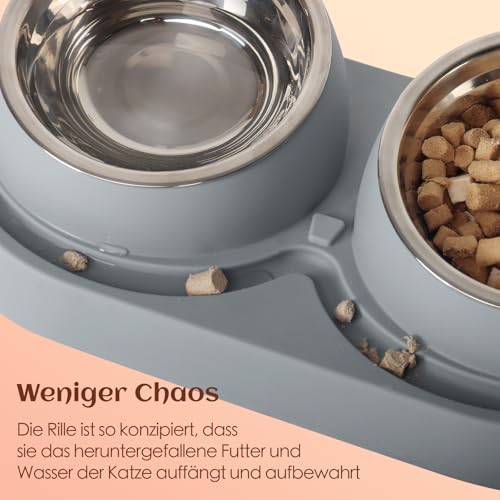 Doppelkatzen-Schalen und Futterschalen,Erhöhte Schüssel aus Edelstahl, geneigt, Futternapf und Futterschüsseln, Futterschalen für Hunde und Katzen cat Feeder