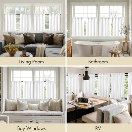 Image of MIULEE 4 Panel Set Short Bedroom Blackout Curtains 54 Inch Long Pure White | Thermal Curtains for Summer Heat, Light Blocking Privacy Window Drapes, Top&Bottom Rod Pocket