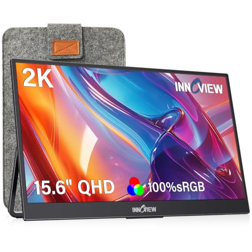 Image of InnoView 2K Portable Monitor 15.6 inch QHD 100% sRGB, Built-in 180 Adjustable Stand Travel Monitor USB C Standard HDMI Ultra-Slim Portable Monitor for Laptop MacBook Phone PS5 Xbox Switch