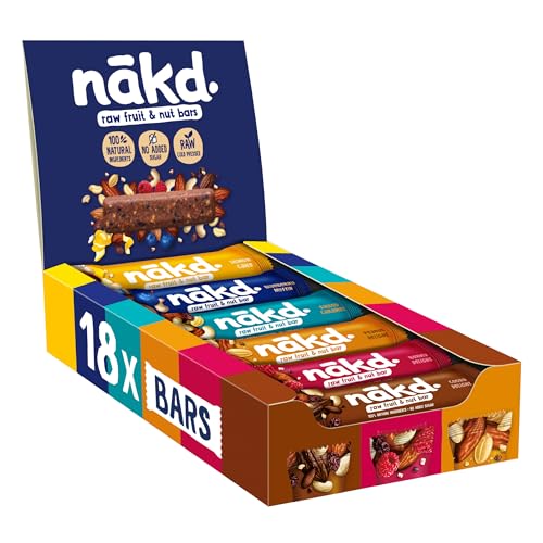 Nākd. Paquet Assortiment Nouveau Mix | Raw Barres de Fruits et Noix | 100% D&rsquo;Ingrédients Naturels | Sans Sucre Ajoutés | Vegan | 18 x 35g | 630g
