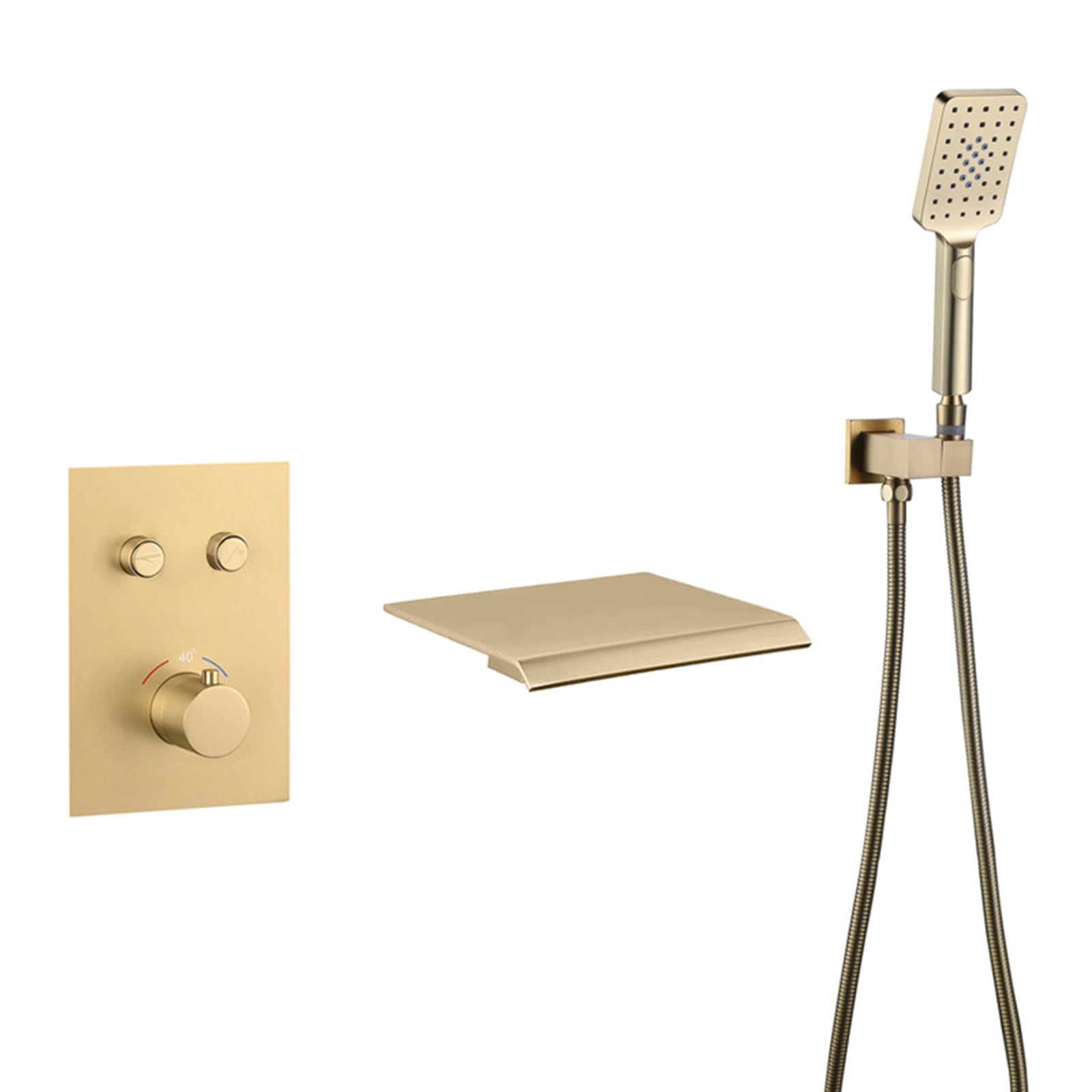 SnamicE tatic Bath Shower Mixer Tap Waterfall Black Bath Mixer Taps with Shower Wall Mounted Single Lever Bath Tap Bathroom Hot Cold Water Tap Mixer Shower,Brushed Gold