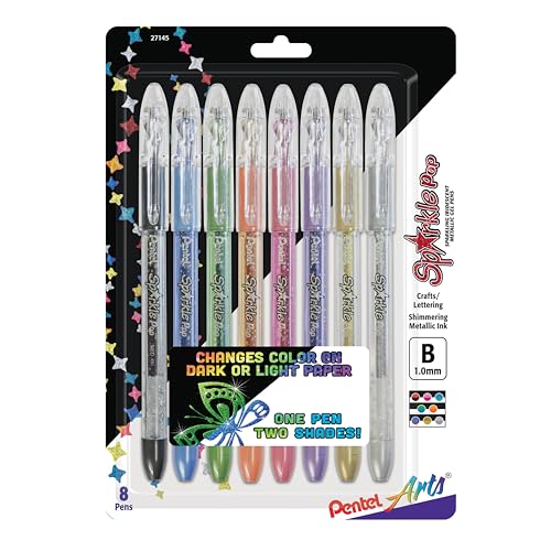 Pentel Arts Sparkle Pop Metallic Gel Ink Pen, 1.0mm Bold Line, Assorted Colors, Pack of 8 (K91PABP8M)