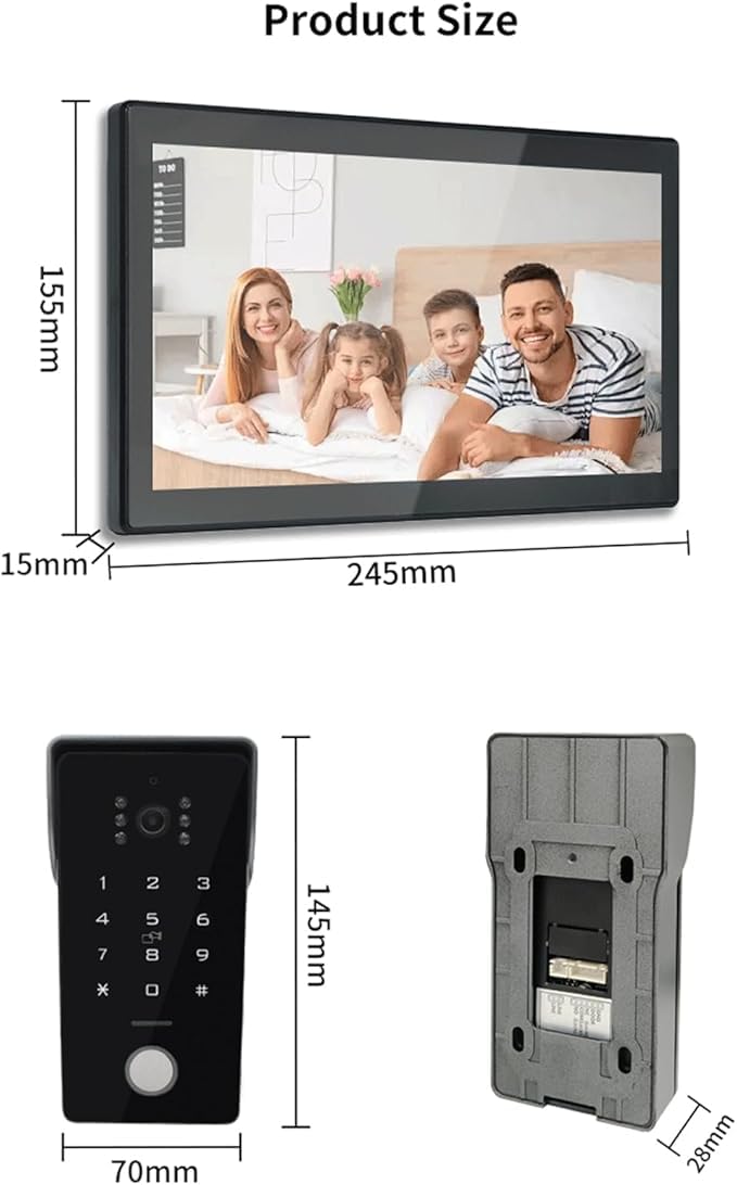 System interkomowy Wi-Fi z połączeniem dwuprzewodowym, rozdzielczość 1080p, kolorowy wyświetlacz dotykowy 25.4 cm, zdalne odblokowanie, dwukierunkowy dźwięk, noktowizor i funkcja antyalarmowa. (1
