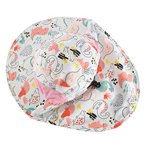 Llmoway Beach Hat For Toddler Girl Uv Protection Wide Brim Lightweight Adjustable Sun Hat With Flap Dinosaur #TOP2