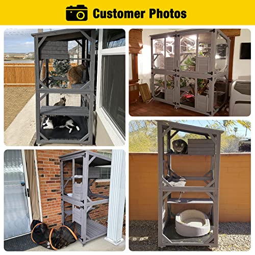 Aivituvin Cat Catio Outdoor Cat House Wooden Large Enclosure with Run on Wheels 70.9" Upgraded Version Catio with Reinforcement Strip,Waterproof Roof (Grey) - Image 7