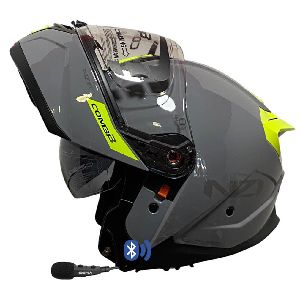 NZI Combi 3 Duo Nouveau Gris Amarillo Intercom Sena - Casco de Moto Modular Abatible Bluetooth Integrado con Visor Solar - Unisex Hombre y Mujer - Homologado P/J ECE 22.06