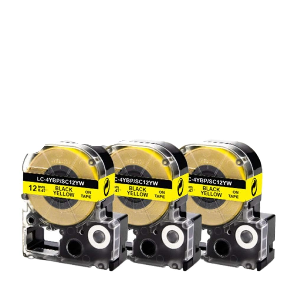 Cinta SC12YW de 12 mm, 3 unidades, compatible con la rotuladora SC12YW LK-4YBP LW-700