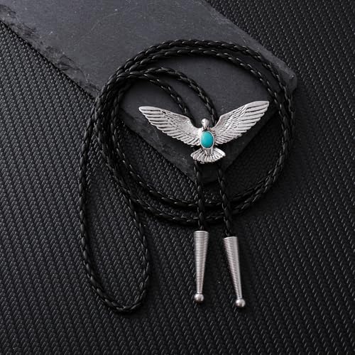 Image of HUABOLA CALYN Bolo Tie for Men Women, Native American Turquoise /Longhorn Bull /Eagle /Horse Bolo ties,Western Tie Costume