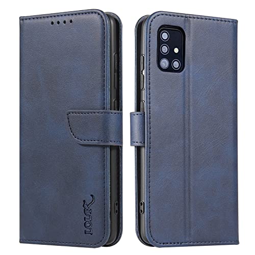 LOLFZ Wallet Case for Samsung Galaxy A71 Vintage Leather Book Case with Card Holder Kickstand Magnetic Closure Flip Case Cover for Samsung Galaxy A71 - Blue