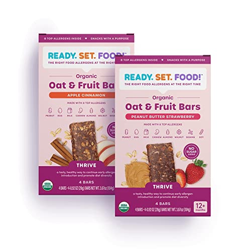 Ready, Set, Food! Organic Oat Fruit Bars | Apple Cinnamon & Peanut Butter Strawberry (Variety 2 Pk) | Organic Toddler Snack Bar 8 Top Allergens: Peanut, Egg, Milk, Cashew, Almond, Walnut, Sesame, Soy #TOP8