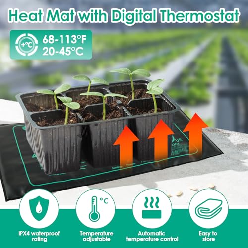 Seedling Heat Mat, Seed Heating Mat with Remote Control, IPX4 Waterproof Plant Heating Mat, Flexible Seedling Mat, 21W Multipurpose Hydroponic Heating Pad for Germination Indoor Gardening Greenhouse