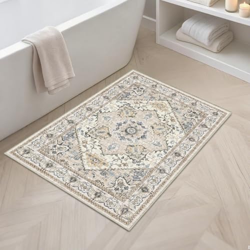 Tapete Boho Beige Antideslizante Lavable 2x3 pies miniatura 6