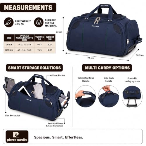 Miniatura 3 de Bolsa De Lona Con Ruedas Grande Y Ligera Pierre Cardin, Con Ruedas Estilo Scooter Probadas A Presión, Opción De Carrito De Arrastre, Bolsa Deportiva De Viaje Cl769 Large 30 , Azul