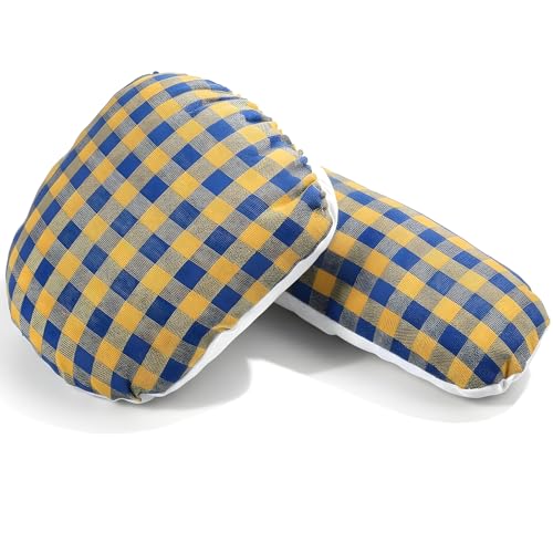2 Pcs Tailors Ham and Seam Roll Set Solid Linen and Doll Cotton Pressing Ham Professional Tailors Ham for Ironing Darts Collar Long Seam Blue and Yellow Plaid