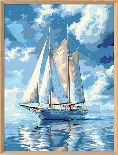 Image of Leczany Cross Stitch Stamped 11CT 3 Strands Kits for Adults Beginners Patterns Craft Kit Needlepoint Full Range of Embroidery Kits DIY Starter | Sailboat 15.8x20.9 inches