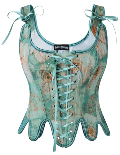 Image of Scarlet Darkness Corset Tops for Women Floral Renaissance Bustier Bodice | Ideal for Halloween, Ren Faire, Theme Party; Overbust, Adjustable Straps, Lace Up, Irregular Hem, Zip Closure, Hand Wash