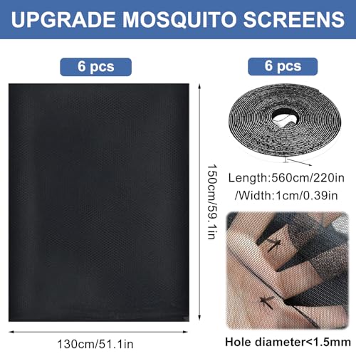 Fliegengitter Fenster,6 Stück Insektenschutz Fenster mit 6 Rollen Klebeband,Fliegengitter Selbstklebend,130x150cm Fliegengitter Fenster Ohne Bohren,Mückennetz Fenster