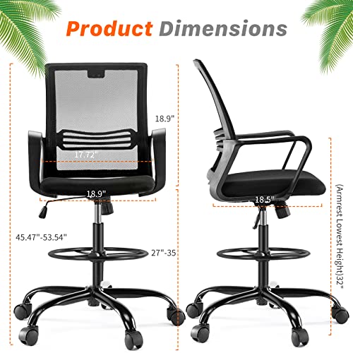 Afo Mid-Back Mesh Drafting Tall Office Chairs With Armrest For Standing Desk, Darkblack #TOP5