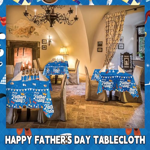 Image of 2PCS Fathers Day Tablecloth Disposable - 108 inch x 54 inch, Happy Fathers Day Table Cloth Best Dad Ever Necktie Gift Box Suit Tablecover Plastic Rectangle Table Cover for Dinner Party Decor