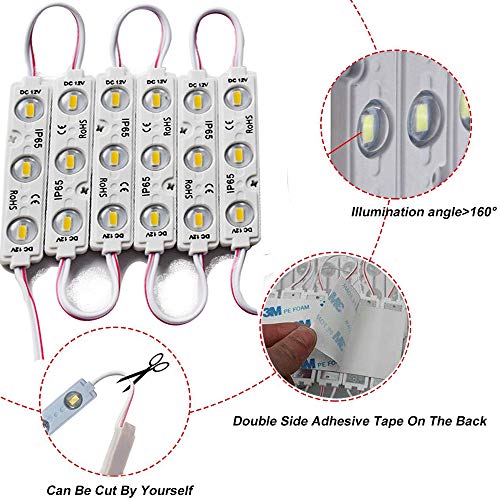 Image of LED Module Windows Lights - 3000K White, 100pcs, 49.8 Ft, 5730 SMD, 150LM Per Module, IP65 Waterproof for Advertising Signs With Tape Adhesive Backside (No Power Supply)