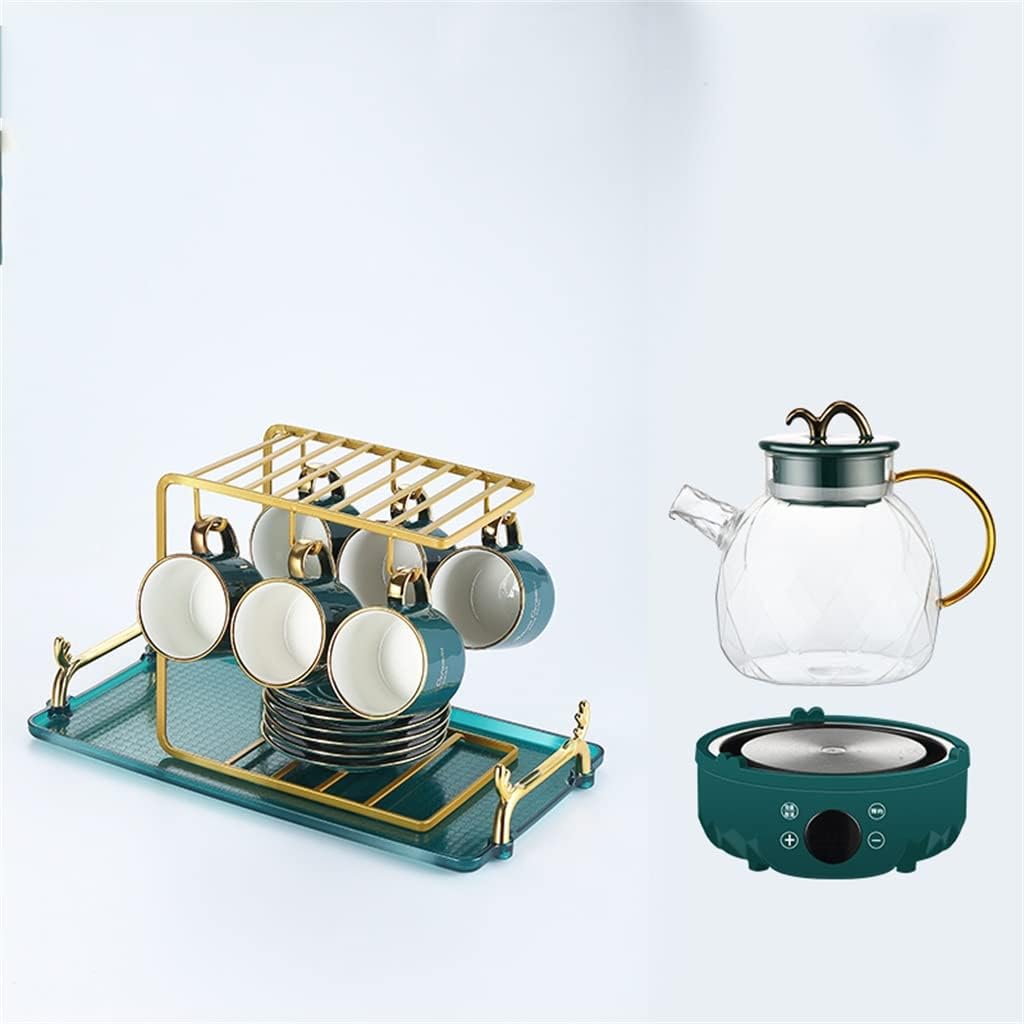 Tea Cup Glass Kettle Europ Household Ceramic Nordic Coffee Cup and Saucer Utensils Afternoon Tea Set Auspicious Clouds, 4cup kit (D 4cup kit)