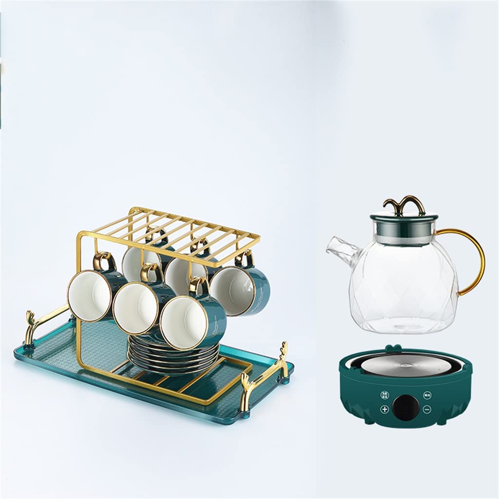 Tyuhduyur D Tea Cup Glass Kettle Europ Househol Ceramic Nordic Coffee Cup An Saucer Utensils Afternoon Tea Set Auspicious Clouds, 4Cup Kit ( 6Cup Kit)