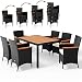 Produktbild Casaria Poly Rattan Sitzgruppe Schwarz 7cm Dicke Auflagen 6 Stapelbare Stühle Tisch und Armlehnen aus Holz Gartenmöbel Set