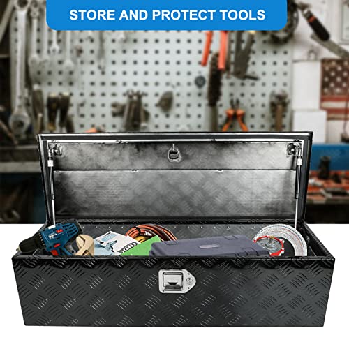 Frperce 39"X13"X10" Black Aluminum Truck Tool Box With Lock & Keys,Heavy Duty Pick-Up Truck Bed 5 Bar Tread Tool Box,Trailer Storage Tool Box #TOP5