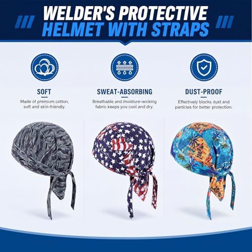 Image of Hercicy 3 Pcs Welding Doo Rag Welding Cap Flame Resistant Cotton Protective Welders Hat for Men Women's Welders Caps Mesh Inside Liner for Caps Electrician Gas Station (Camouflage)