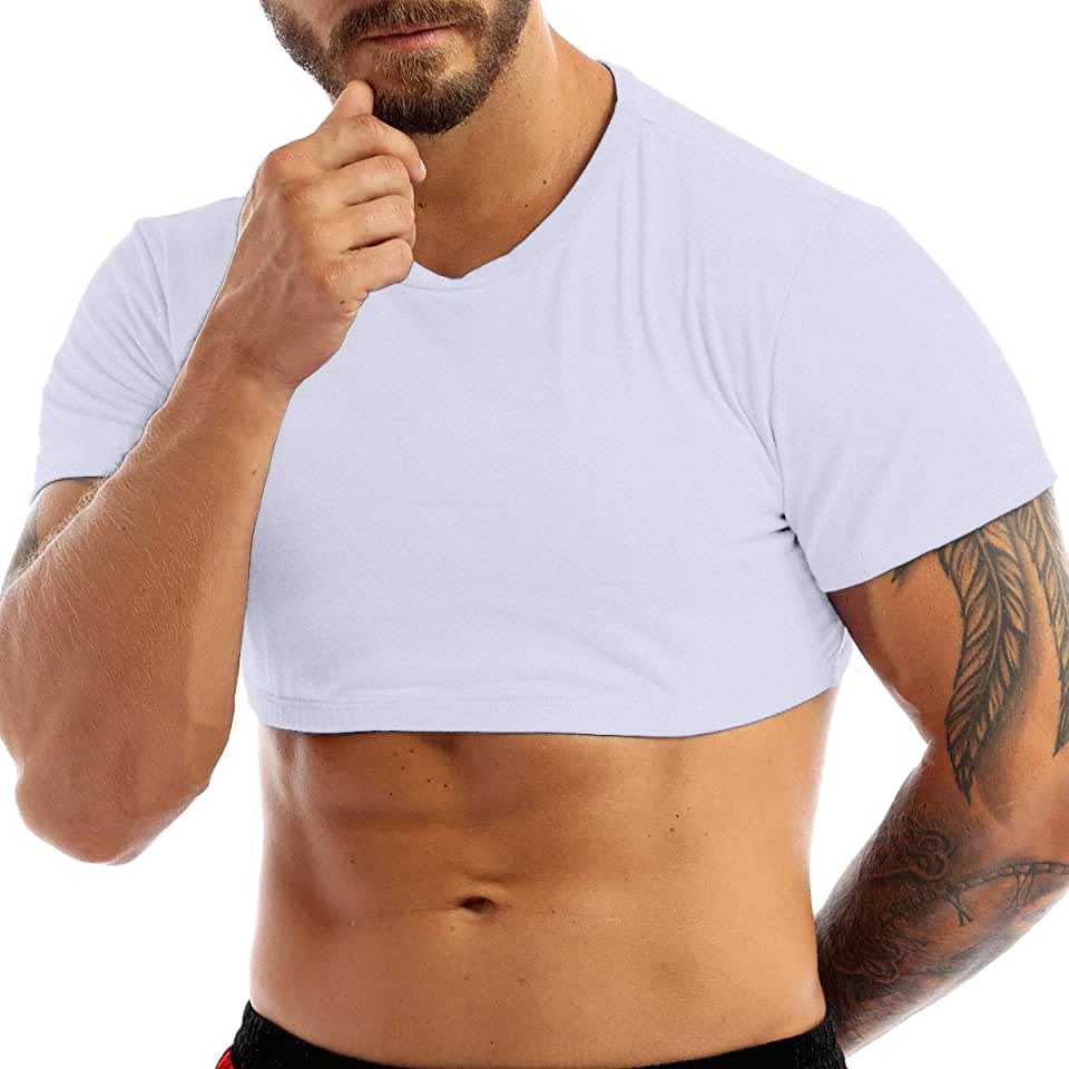 Men's Undershirts Muscle Fit Crop Top Short Sleeve Cropped T Shirt