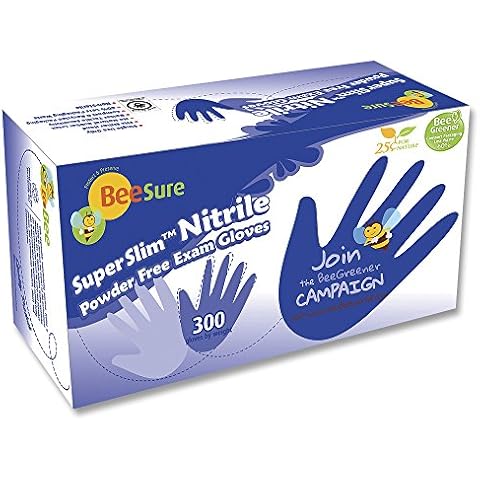 BeeSure BE1147 Superslim Nitrile Powder Free Exam Gloves, Medium (Pack of 300),blue Cover