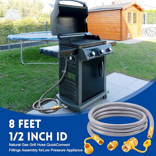 GasSaf 8 FT 1/2\" ID Natural Gas Hose with Quick Connect Fitting, Natural Gas Conversion Kit for Gas Grill, Generator, Patio Heater and More - CSA Certified