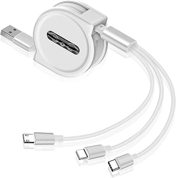 Amazon Co Jp Butefo 巻取り式充電ケーブル 3in1 Micro Usb ケーブル Type C ケーブル 3in1 充電ケーブル Android Type C 3a急速充電 長さ調整可能 120cm ホワイト パソコン 周辺機器
