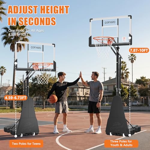 Image of Cofiyard Basketball Hoop Outdoor with 44&48&54 Inch Shatterproof Backboard,10FT Height Portable Basketball Hoop with Sandbag, Adjustable Basketball Goal with Wheels