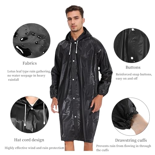 Image of Rain Ponchos for Adults Reusable2 Pcs Rain Coats,Extra Long EVA Rain Jackets with Hood and Drawstring for Women and Men