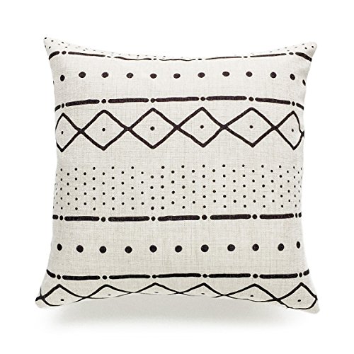 Hofdeco Decorative Throw Pillow Cover Heavy Weight Cotton Linen African Mud Cloth Ethnic Natural Dots And Line 18"X18" 45Cm X 45Cm Set Of 2 #TOP1