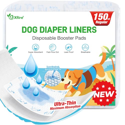 Dog Diaper Liners 150ct, Upgraded Ultra-Thin & Super Absorbent Dog Diapers Booster Pads for Male and Female Dogs, Disposable Doggy Diapers Inserts for Dog Belly Bands Wraps Period Panties (Regular)