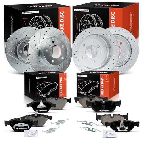 A-Premium Front and Rear Drilled and Slotted Disc Brake Rotors + Ceramic Pads Kit Compatible with Select BMW Models - 328i 2010-2013, 328i xDrive 2010-2013, X1 2013-2015, 12-PC Set