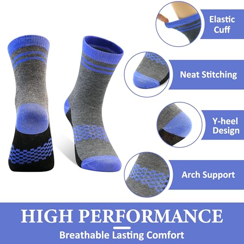 Image of 12 Pairs Boys Crew Socks, Kids Athletic School Socks Ages 2-13 | Fashion vibrant checkered patterns,perfectly fit school, sports, playdates and all daily occasions