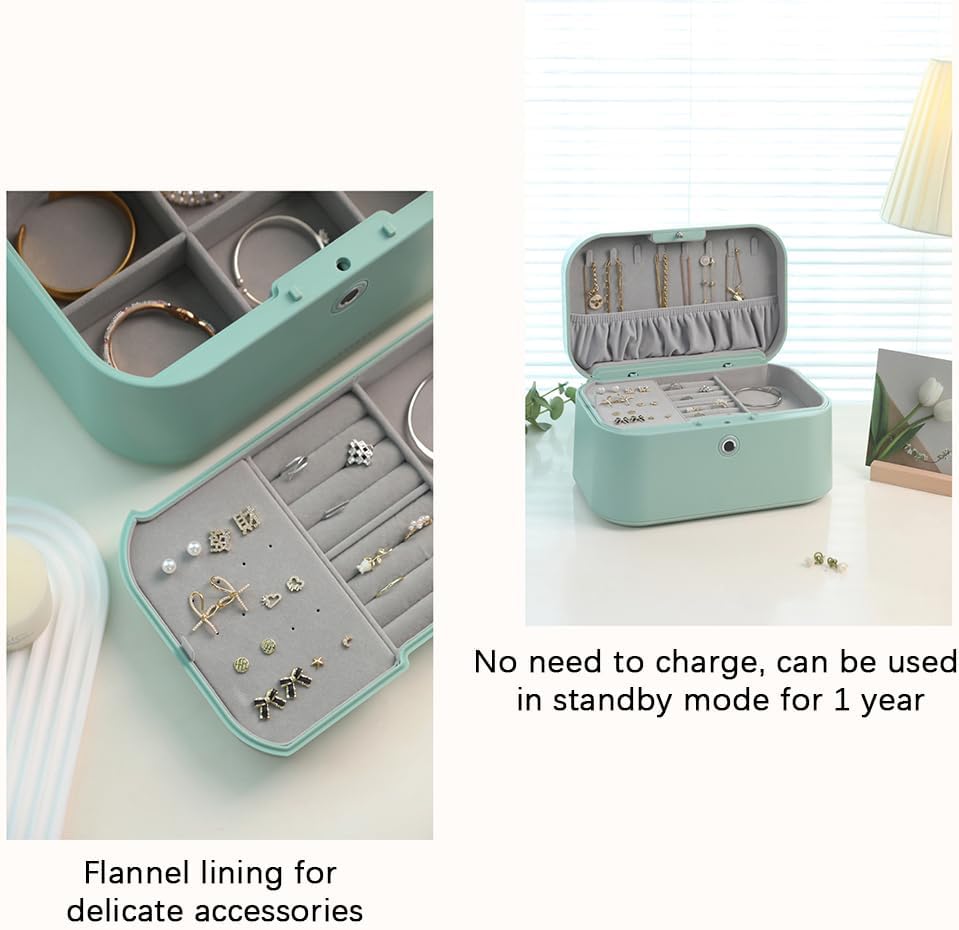 High-End Fingerprint Unlocking Jewelry Storage Box, Colorful Double-Layer Large Space Jewelry Storage Box, Can Not Be Opened Without Entering Fingerprint, Safe and Reliable,Blue - Image 5