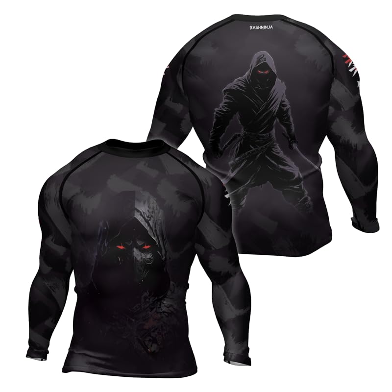 Ninja Men's Lightweight Moisture Wicking Compression Long Sleeve Rash Guard for BJJ MMA Jiu-Jitsu Fightwear