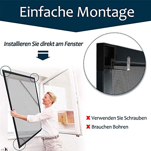 Miniatura 5 de Yuenfong Mosquitera Para Ventana, Protección Contra Insectos, Puertas Mosquiteras, Marco De Aluminio, Sin Taladrar Ni Atornillar 120 X 140 Cm, Antracita