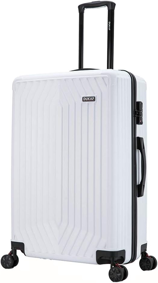 review DUKAP STRATOS 28 Inch Large Hardside Luggage with GEL Handle and TSA Lock, Travel Suitcase with Spinner Wheels and Studs, White