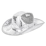 Disco Ball Western Cowboy Hat - Women Men Silver Mirrored Sparkly Cowgirl Hat for Cosplay Party Size:Large Heavy